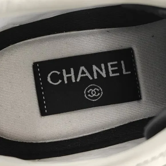 ChanelCalfskin Suede CC Womens Sneakers 38 White Black